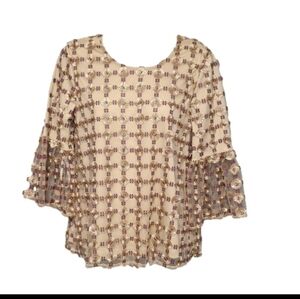 Calvin Klein Metallic Floral Embroidery Bell Sleeve Top